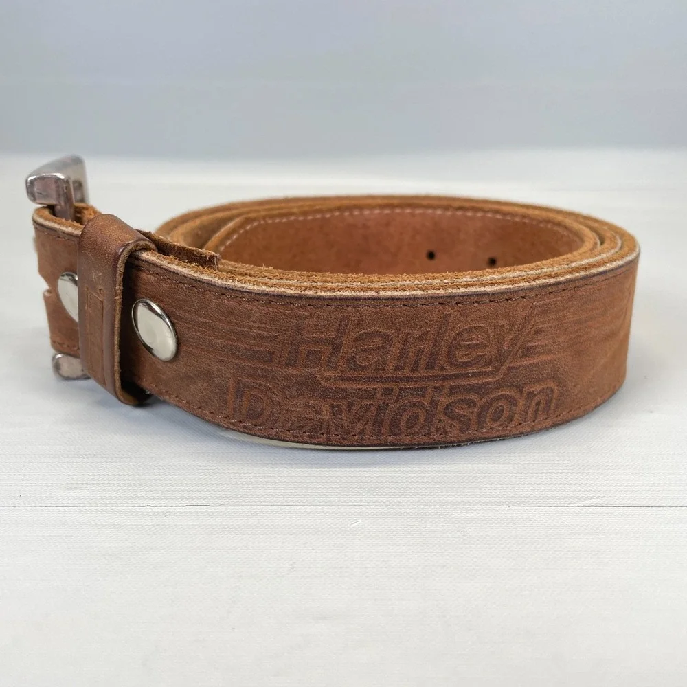 Harley-Davidson Belt Mens Size 40 Brown Leather Western Biker Buckle - USA